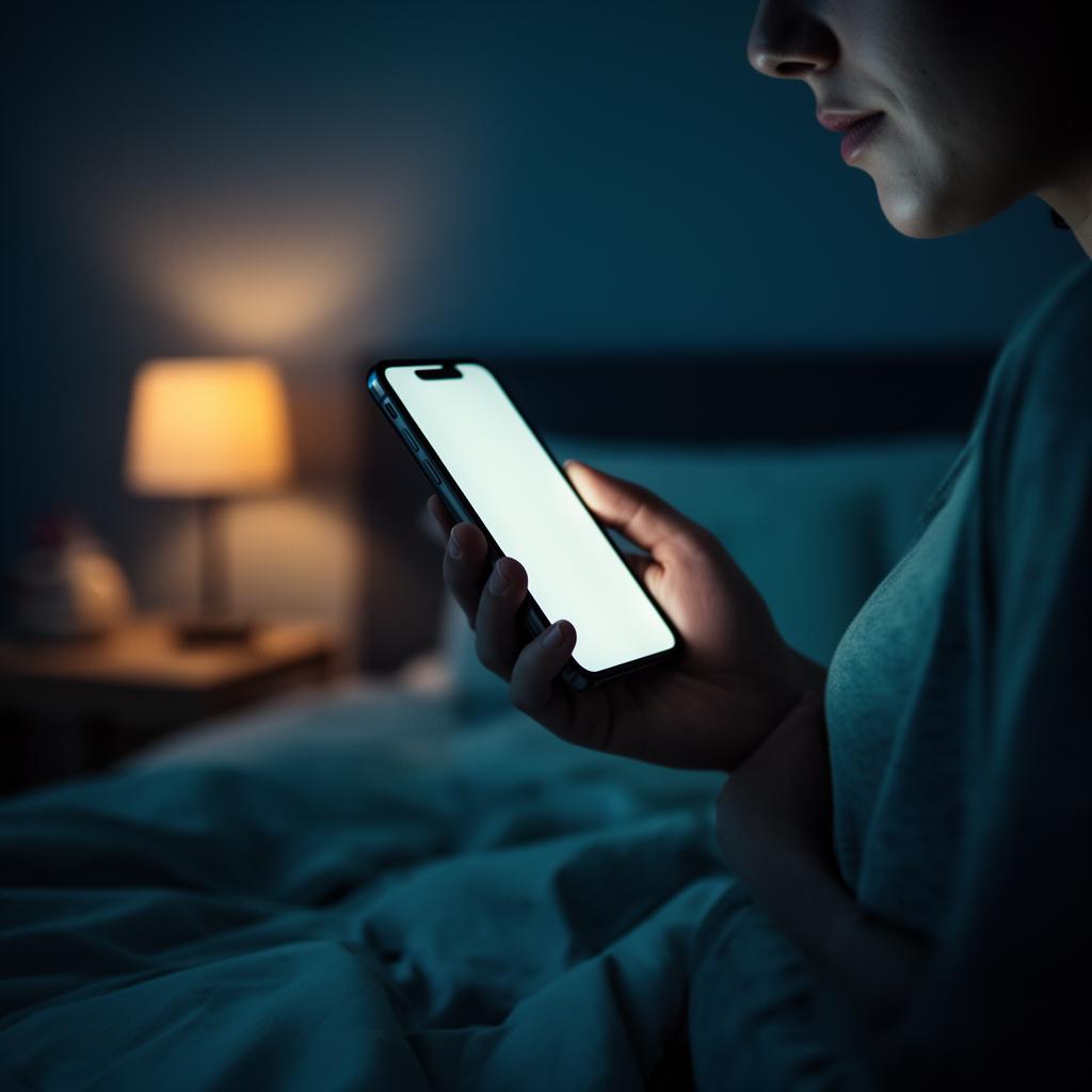Patient using phone for late-night dental telehealth consult